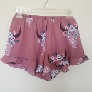 Altar'd State Floral Cow Skull Lightweight Shorts